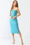 Chevron Pattern Strapless Side Slit Bodycon Midi Dress - Tasha Apparel Wholesale