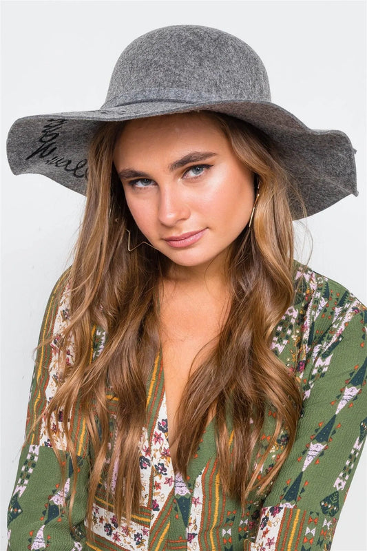 Grey Follow Your Dreams Graphic Wide Brim Hat /3 Pieces - Tasha Apparel Wholesale