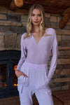 Lavender Ribbed V-Neck Long Sleeve Dropped Shoulder Bodysuit /3-2-1 - Tasha Apparel Wholesale