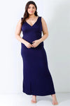 Junior Plus Navy V-Neck Sleeveless Maxi Dress /2-2-2 - Tasha Apparel Wholesale